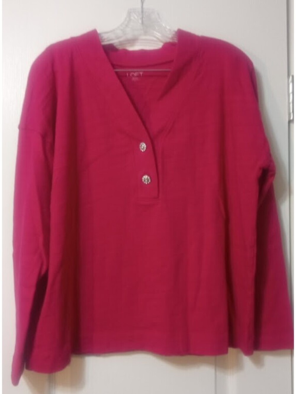 Berry Rhinestone Button Top — LOFT, Size Large